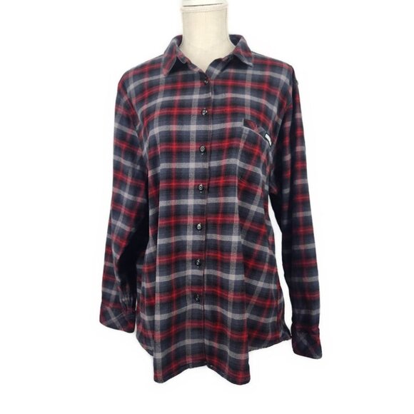 Caterpillar Flannel Button Up Womens 2XL Workwear Plaid Red Gray - Picture 1 of 9